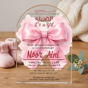Invitaciones Acrílicas arco de bebé musulmana niña de nacimiento llegada 