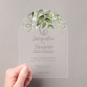 Invitaciones Acrílicas Arco de Boda con Follaje Tropical Exuberante