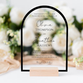 Invitaciones Acrílicas Arco de Boda con Letrero de Borde Negro Sencillo