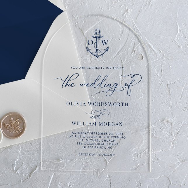 Invitaciones Acrílicas Arco de Boda con Monograma de Ancla Náutica (Subido por el creador)