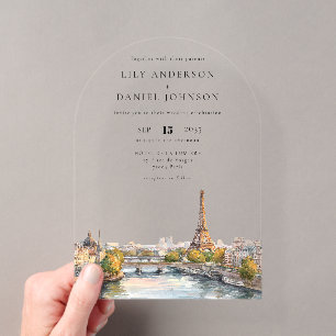 Invitaciones Acrílicas Arco de boda de acuarela romántica París Francia