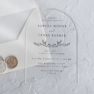Invitaciones Acrílicas Arco de boda de arte de línea negra minimalista