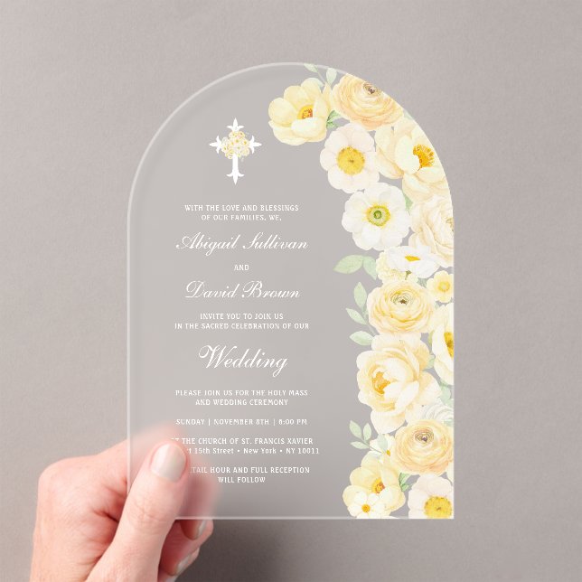 Invitaciones Acrílicas Arco de Boda de Flores Amarillas (Insitu (portátil))