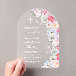 Invitaciones Acrílicas Arco de boda de flores de acuarela