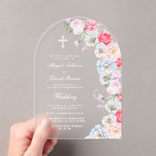 Invitaciones Acrílicas Arco de boda de flores de acuarela