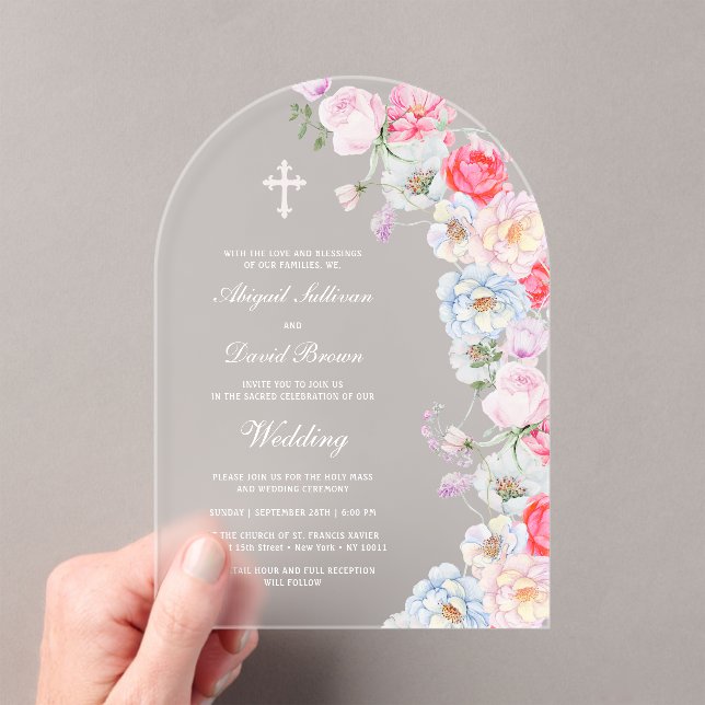 Invitaciones Acrílicas Arco de boda de flores de acuarela (Insitu (portátil))