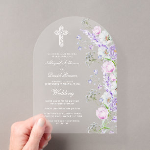 Invitaciones Acrílicas Arco de boda de flores de lila acuarela