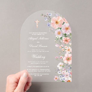 Invitaciones Acrílicas Arco de boda de flores silvestres pastel