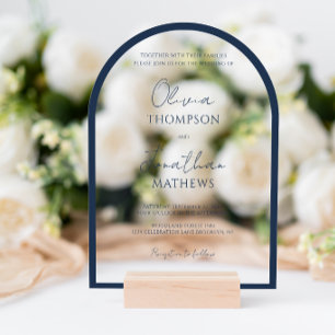 Invitaciones Acrílicas Arco de boda de guion con borde azul marino simple