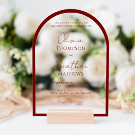 Invitaciones Acrílicas Arco de boda de guion rojo borde simple