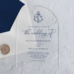 Invitaciones Acrílicas Arco de Boda de monograma de anclaje náutico