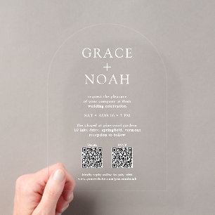 Invitaciones Acrílicas Arco de Boda de Tipografía Clásica Simple con QR R