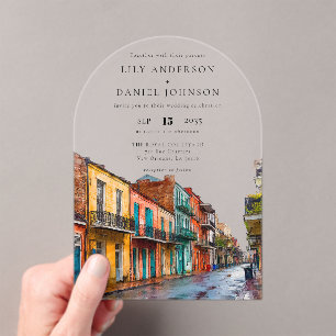 Invitaciones Acrílicas Arco de boda elegante acuarela de Nueva Orleans