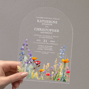 Invitaciones Acrílicas Arco de boda elegante con flores silvestres colori