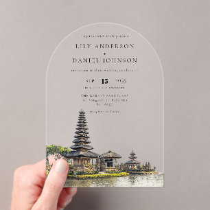 Invitaciones Acrílicas Arco de boda elegante de temple de Bali en acuarel
