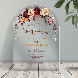 Invitaciones Acrílicas Arco de boda floral de terracota con óxido naranja