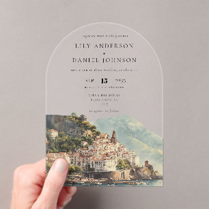 Invitaciones Acrílicas Arco de boda italiano Amalfi de acuarela elegante