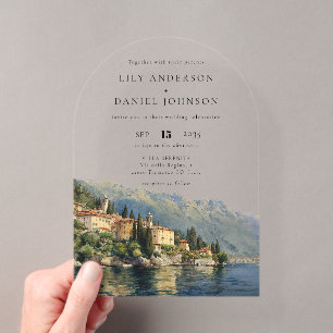 Invitaciones Acrílicas Arco de boda italiano del lago Como en acuarela el