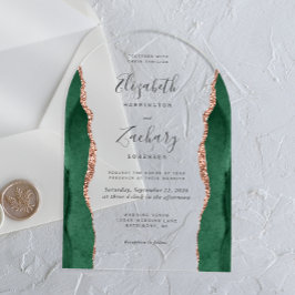 Invitaciones Acrílicas Arco de boda moderno de ágata de oro rosa esmerald