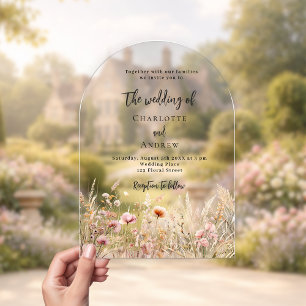 Invitaciones Acrílicas Arco de boda transparente con flores silvestres be