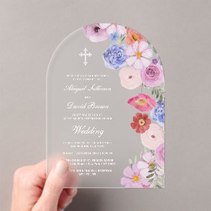 Invitaciones Acrílicas Arco de Bodas de Flores Silvestres Acuarela