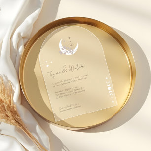 Invitaciones Acrílicas Arco de Boho Festesista Celestial Mínimo Moon & St