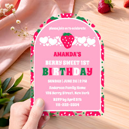 Invitaciones Acrílicas Arco de Celebración del Primer Cumpleaños de Fresa