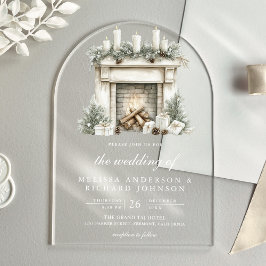 Invitaciones Acrílicas Arco de chimenea de marfil blanco para boda de Nav