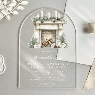 Invitaciones Acrílicas Arco de chimenea de marfil blanco para boda de Nav