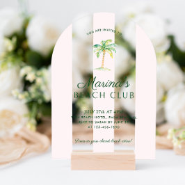 Invitaciones Acrílicas Arco de cumpleaños del Rubor Pink Cabana Stripes B