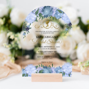 Invitaciones Acrílicas Arco de desayuno nupcial victoriano floral azul po