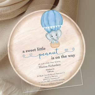 Invitaciones Acrílicas Arco de ducha de niño bebé elefante azul