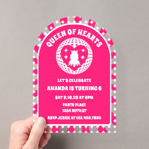Invitaciones Acrílicas Arco de Fiesta de Cumpleaños de la Reina de Corazo