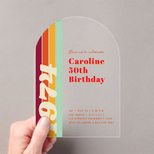 Invitaciones Acrílicas Arco de fiesta de cumpleaños número 50 retro