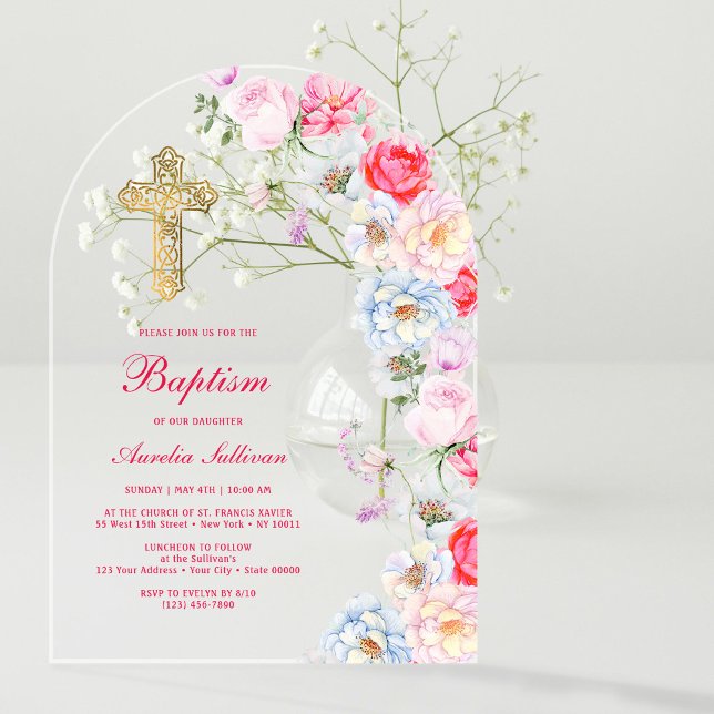 Invitaciones Acrílicas Arco de flores de acuarela Bautizo (Subido por el creador)