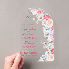 Invitaciones Acrílicas Arco de flores de acuarela boda religiosa