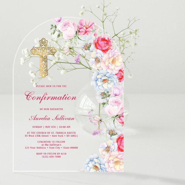 Invitaciones Acrílicas Arco de Flores de Acuarela Confirmación (Subido por el creador)