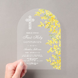 Invitaciones Acrílicas Arco de flores de mimosa Primera Comunión