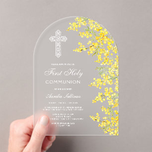 Invitaciones Acrílicas Arco de flores de mimosa Primera Comunión