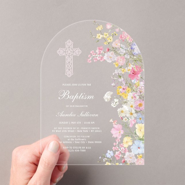 Invitaciones Acrílicas Arco de flores de prado elegante Bautizo (Insitu (portátil))