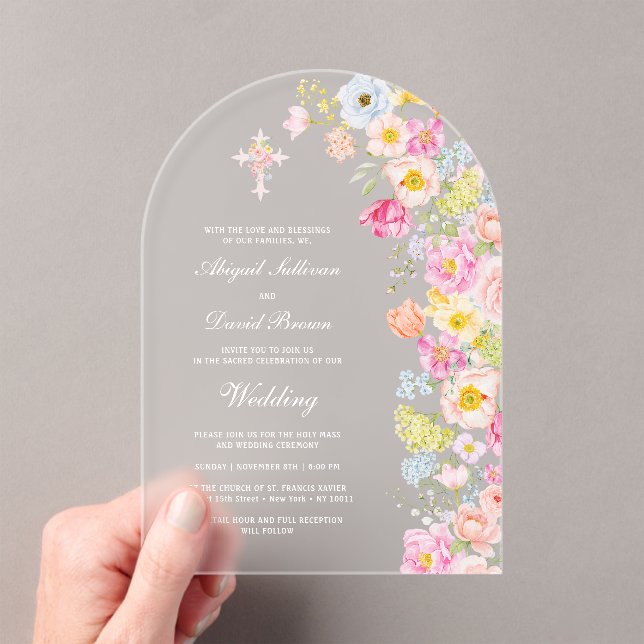Invitaciones Acrílicas Arco de flores pastel vívidas boda (Insitu (portátil))