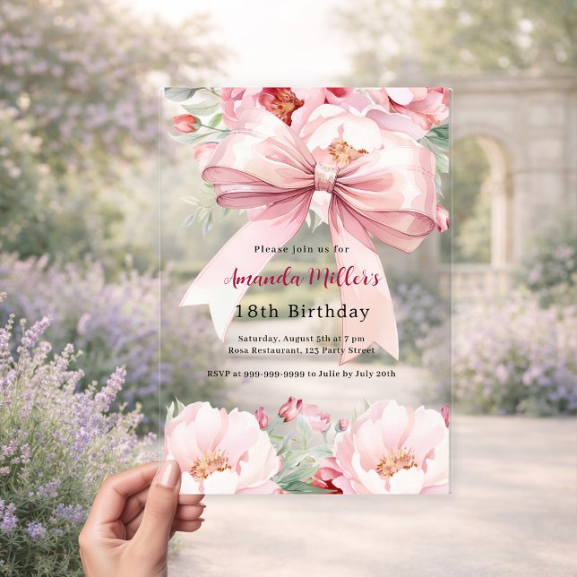 Invitaciones Acrílicas Arco de flores rosadas de rubor cumpleaños claro (Subido por el creador)