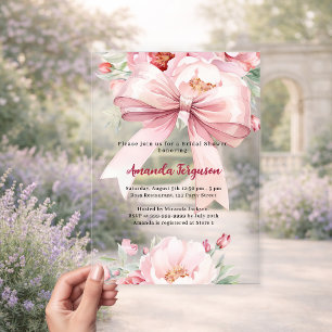 Invitaciones Acrílicas Arco de flores rosadas elegante y claro para Despe