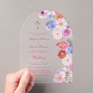 Invitaciones Acrílicas Arco de flores silvestres acuarela boda religiosa