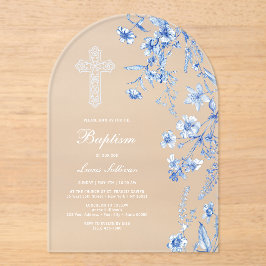 Invitaciones Acrílicas Arco de flores silvestres azules franceses Bautizo