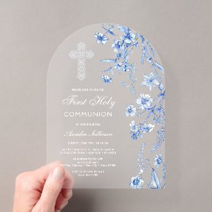Invitaciones Acrílicas Arco de flores silvestres azules franceses Primera