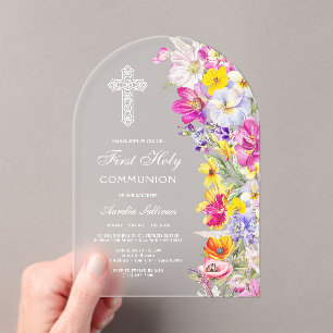 Invitaciones Acrílicas Arco de flores silvestres brillantes y elegantes p