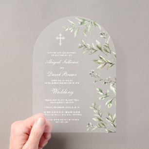 Invitaciones Acrílicas Arco de follaje acuarela boda religiosa