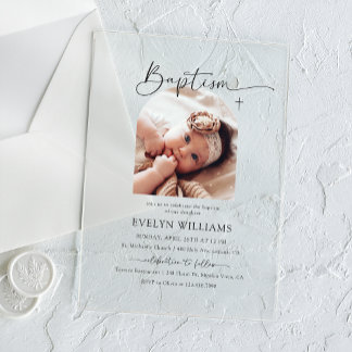 Invitaciones Acrílicas Arco de Foto de Bautizo y Cristiandad de Cruz Mini