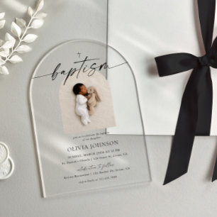 Invitaciones Acrílicas Arco de Foto Minimalista para Bautizo o Presentaci